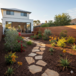 Low-maintenance Sydney garden featuring native plants and mulched pathways.