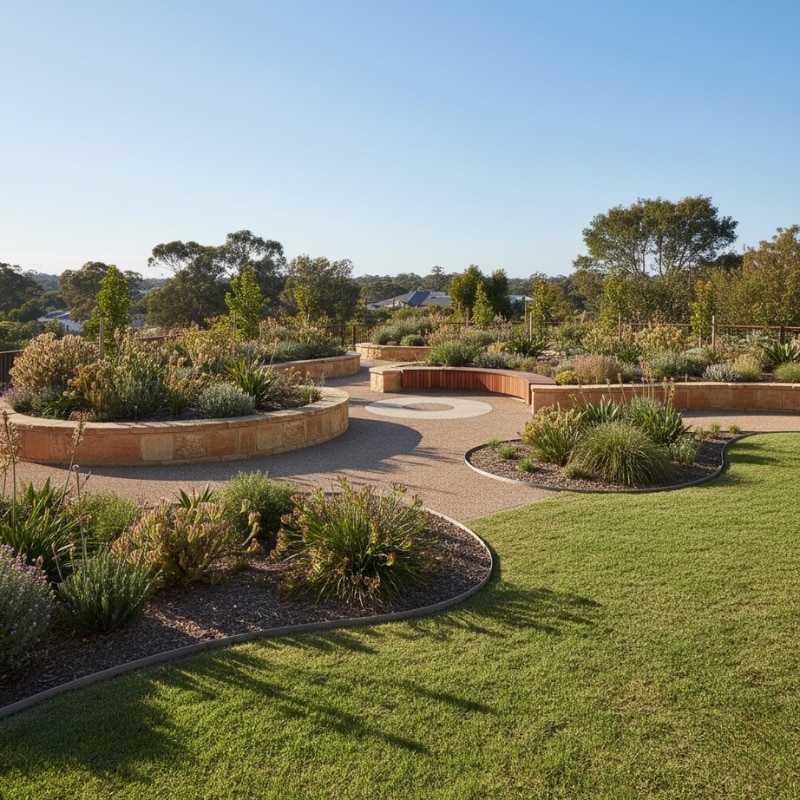 Garden layout with structured planting and paths