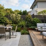Comparison of pavers, concrete and timber decking in a Sydney backyard entertaining area.