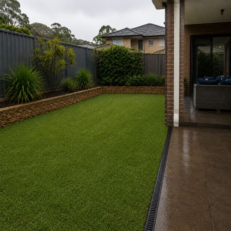 Finished lawn with hidden channel drain after Sydney garden drainage work