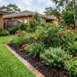 Mulched Sydney garden bed with clean edging and dense planting to reduce unwanted regrowth after rain.