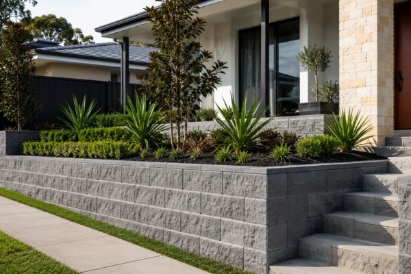 Tasman block retaining wall around a new build in Sydney