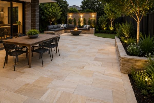 Sandstone pavers laid around an outdoor area