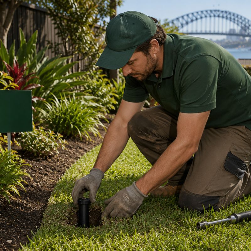 Licenced Sydney gardener installing pop-up sprinkler head