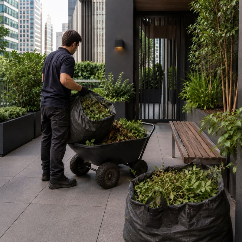 Rooftop lawn laid over drainage cells and light growing medium in the Sydney CBD