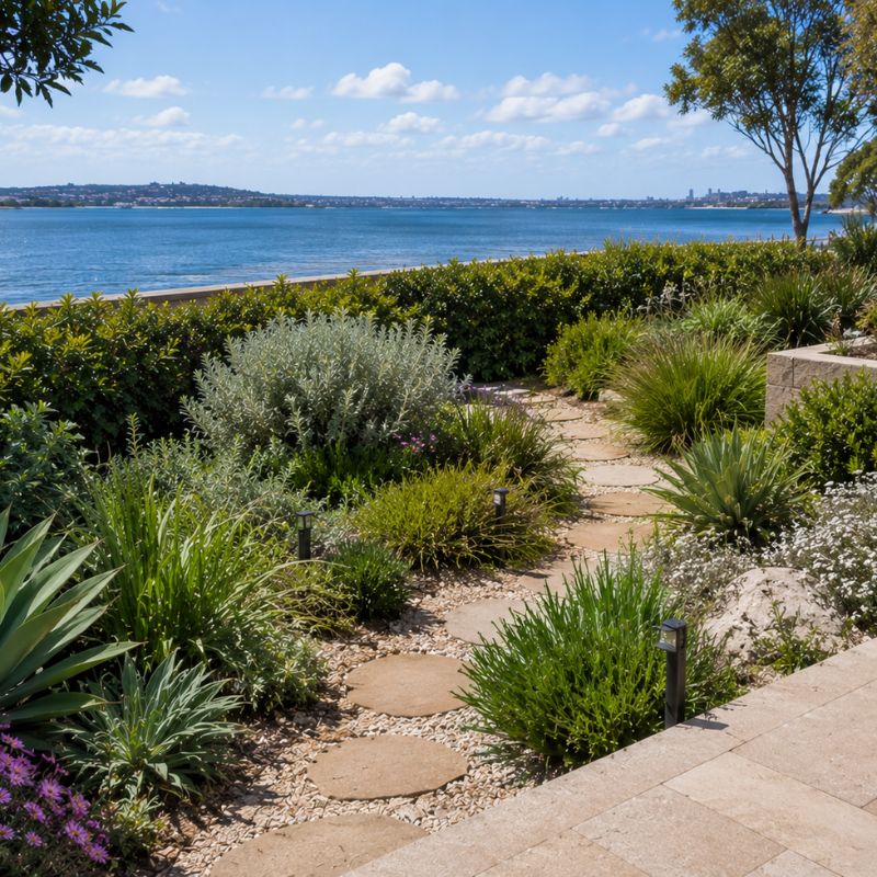 Bayfront garden with salt-tolerant coastal planting on Botany Bay