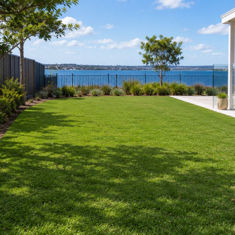 Salt-tolerant buffalo lawn on a graded sandy Bayside flat