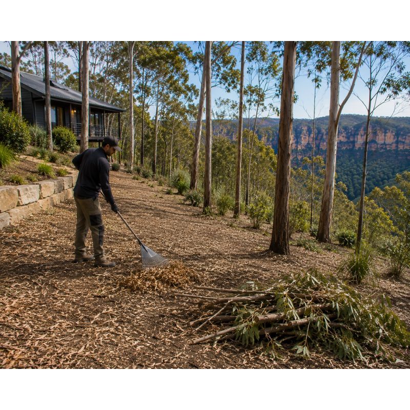 Fallen timber and leaf litter cleared from a Blue Mountains bush block