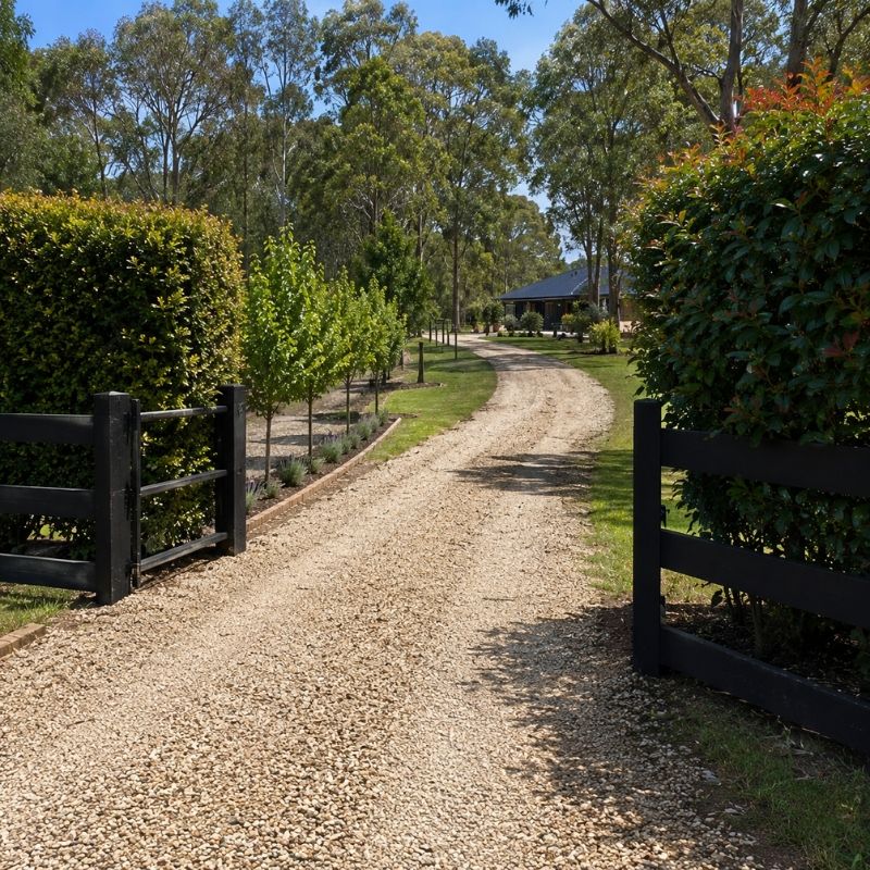 Acreage driveway and screening on a semi-rural Campbelltown block