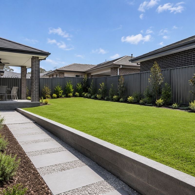 New-estate backyard landscaped on a Campbelltown clay block