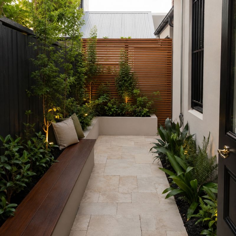 Compact terrace garden on a tight Inner West block with narrow access
