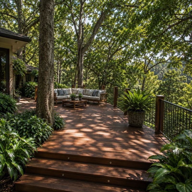 Deck set among established trees on a Ku-ring-gai block