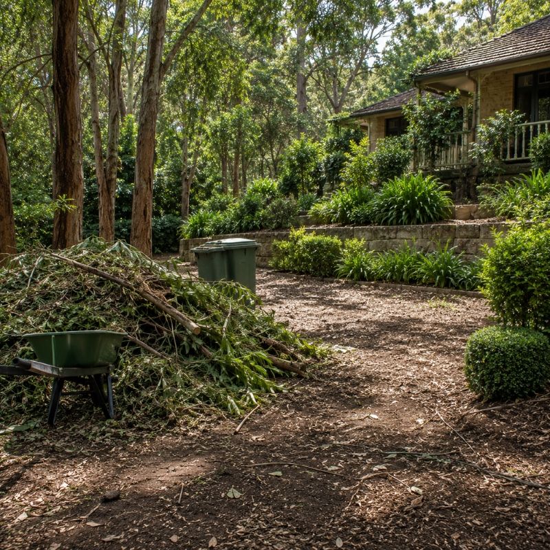 Green waste and leaf litter cleared from a Ku-ring-gai bushland-edge block