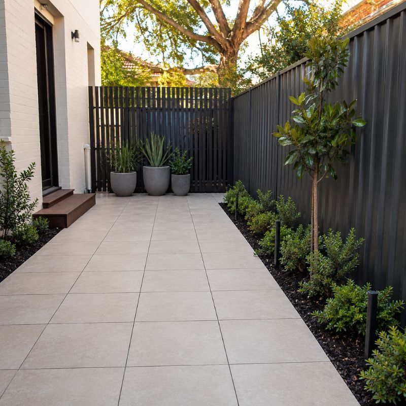 Paved courtyard making the most of a small Canterbury block
