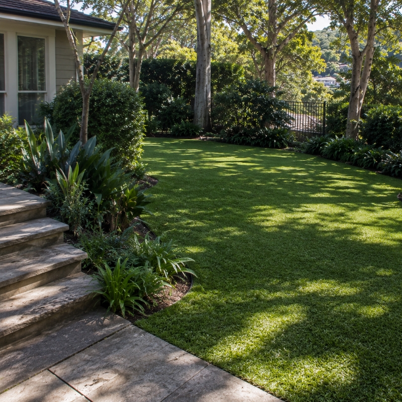 Shade-tolerant lawn laid under trees on a North Shore block