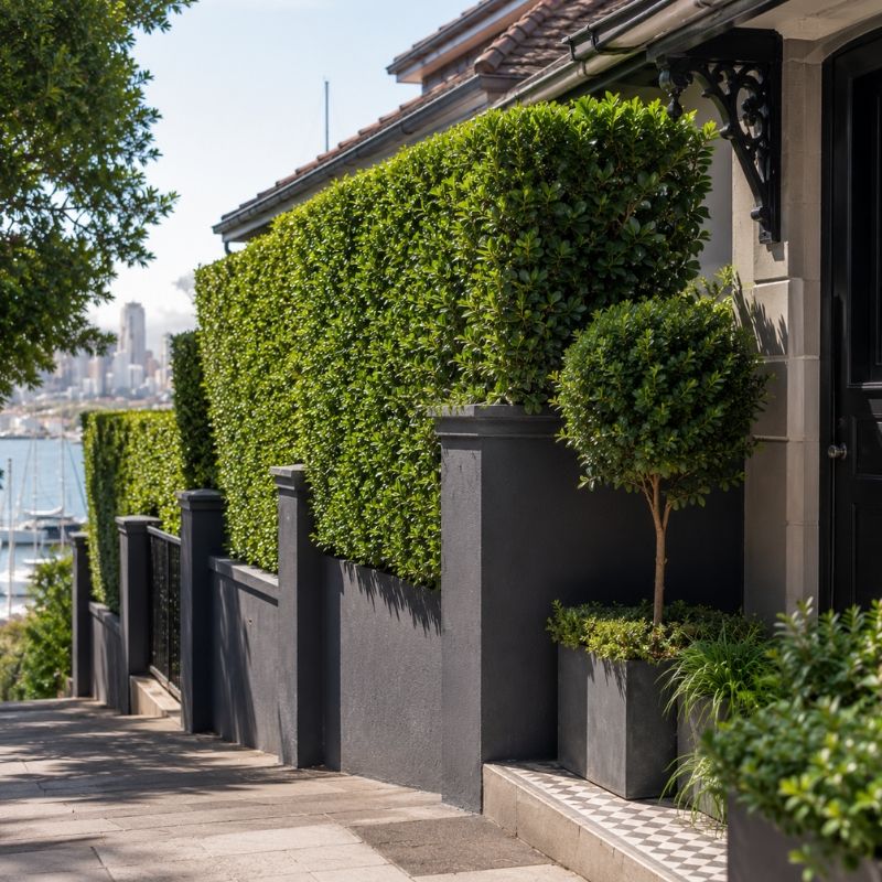 Trimmed privacy hedge on a close North Sydney block