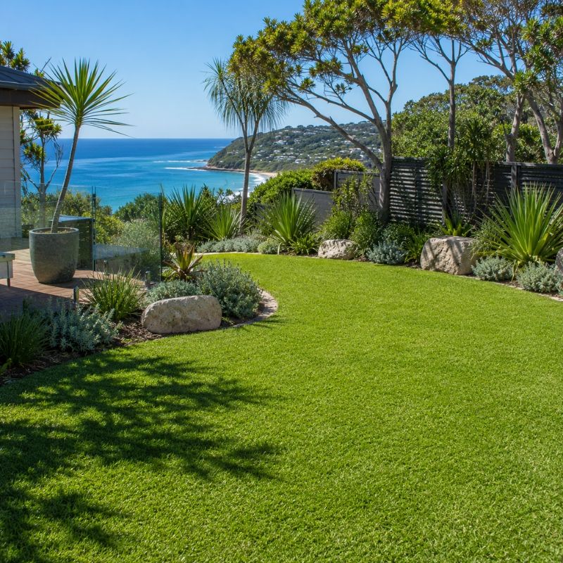 Salt-tolerant buffalo lawn on an improved sandy Northern Beaches block