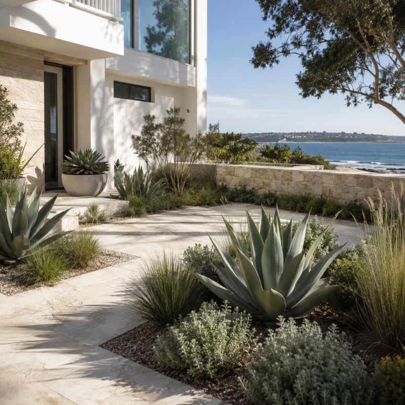 Coastal courtyard with salt-tolerant planting near Cronulla