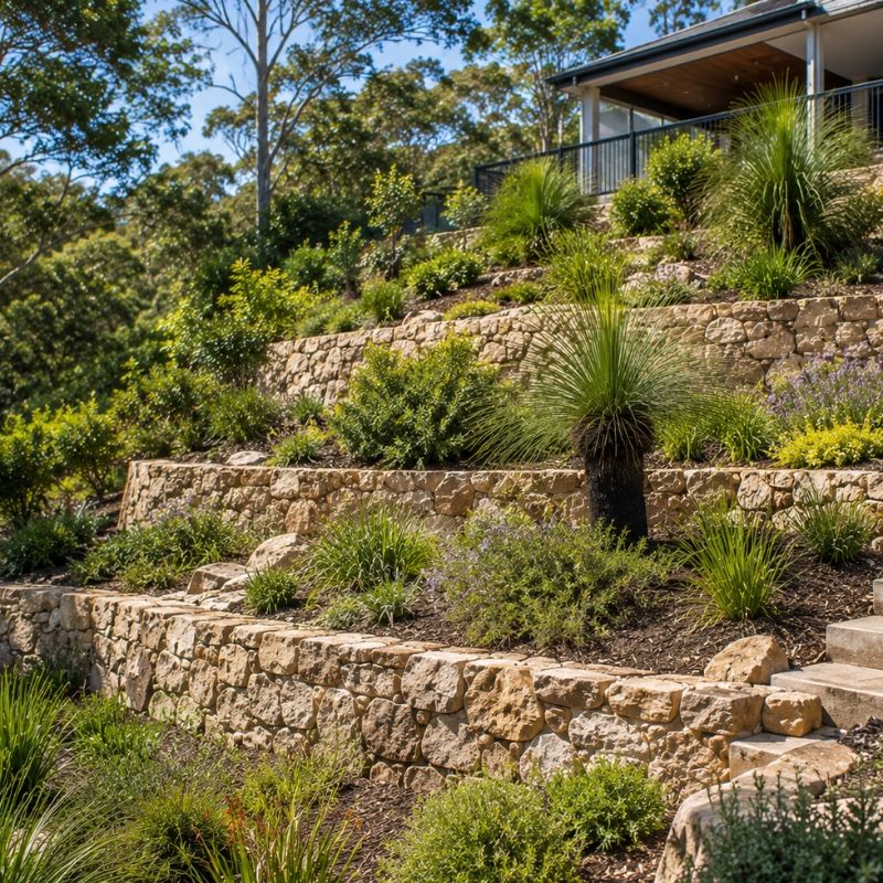 Terraced native garden on a sloping Sutherland Shire block
