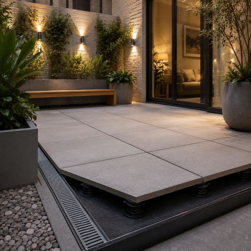 Courtyard pavers set on pedestals protecting the membrane in a Sydney CBD terrace