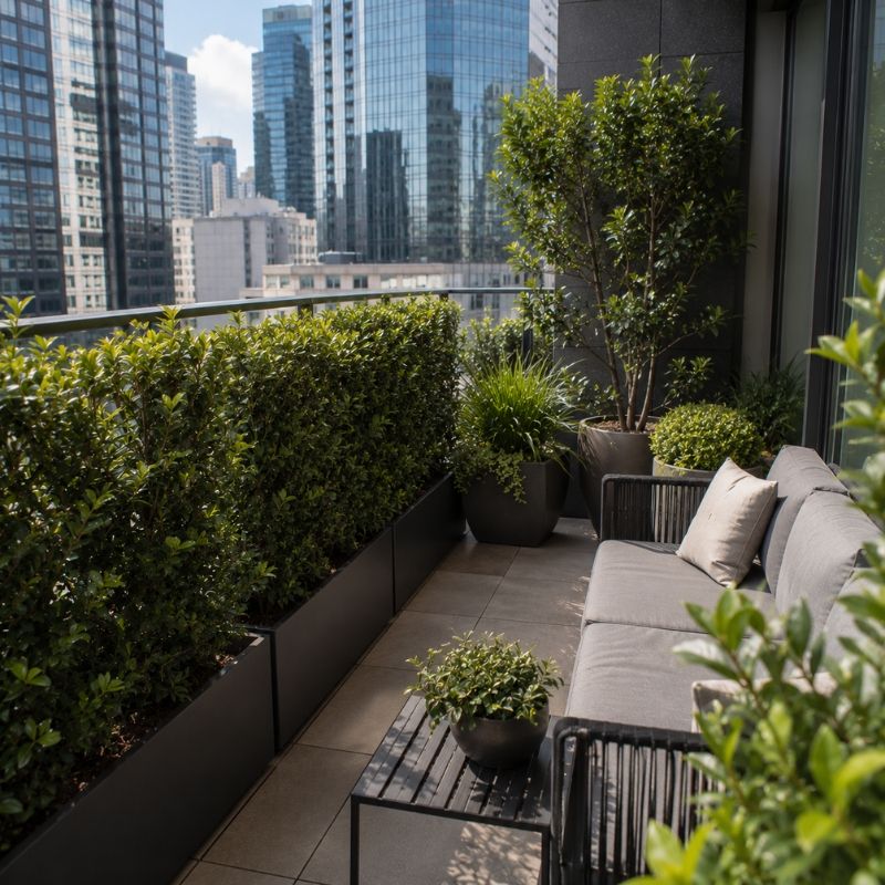 Planted apartment balcony with screening in the Sydney CBD
