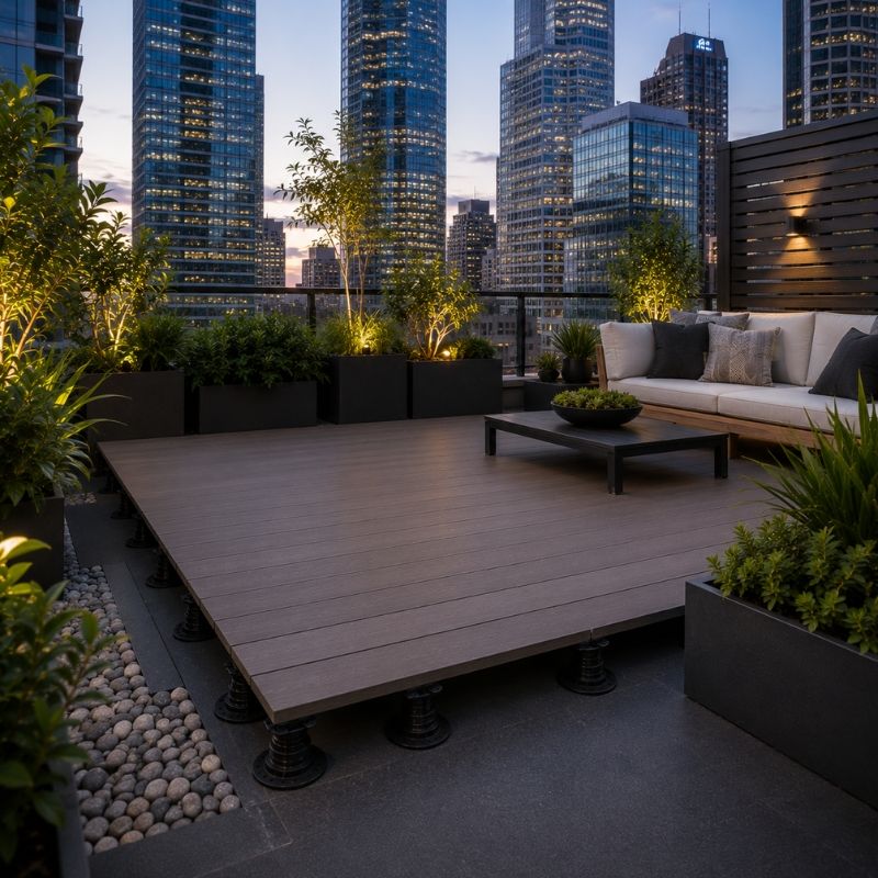 Lightweight rooftop deck on adjustable pedestals in the Sydney CBD